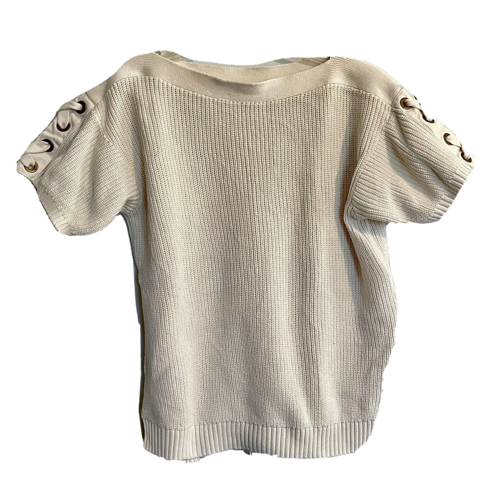 Lauren Ralph Lauren Medium Sweater Cream Short Sleeve Boatneck Classic Nautical